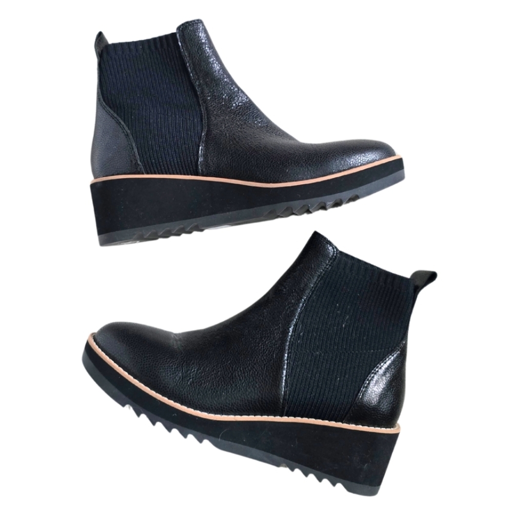 Eileen Fisher Lilou Pebbled Leather Stretch Knit Bootie Black size 7.5
